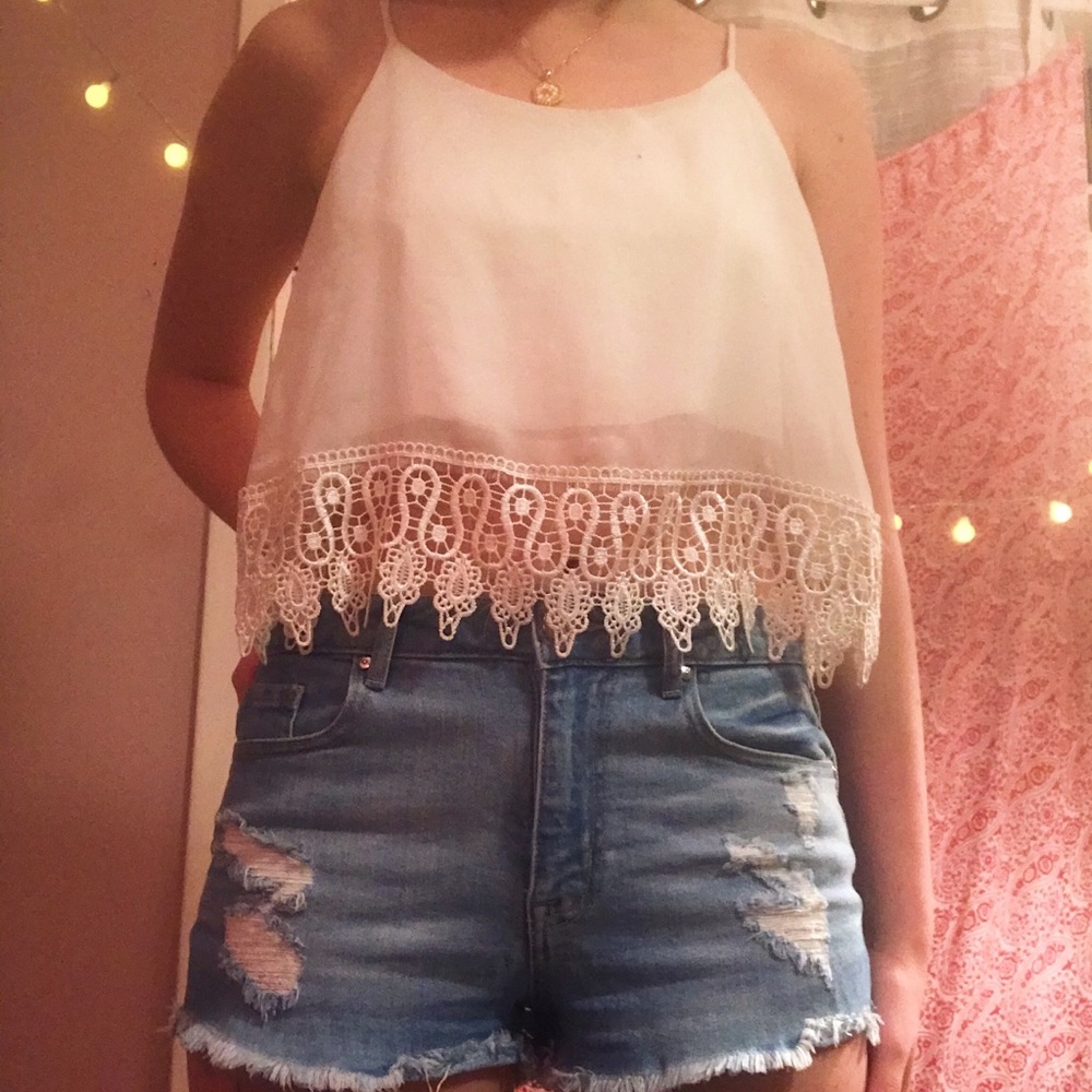 white lace trimmed top
